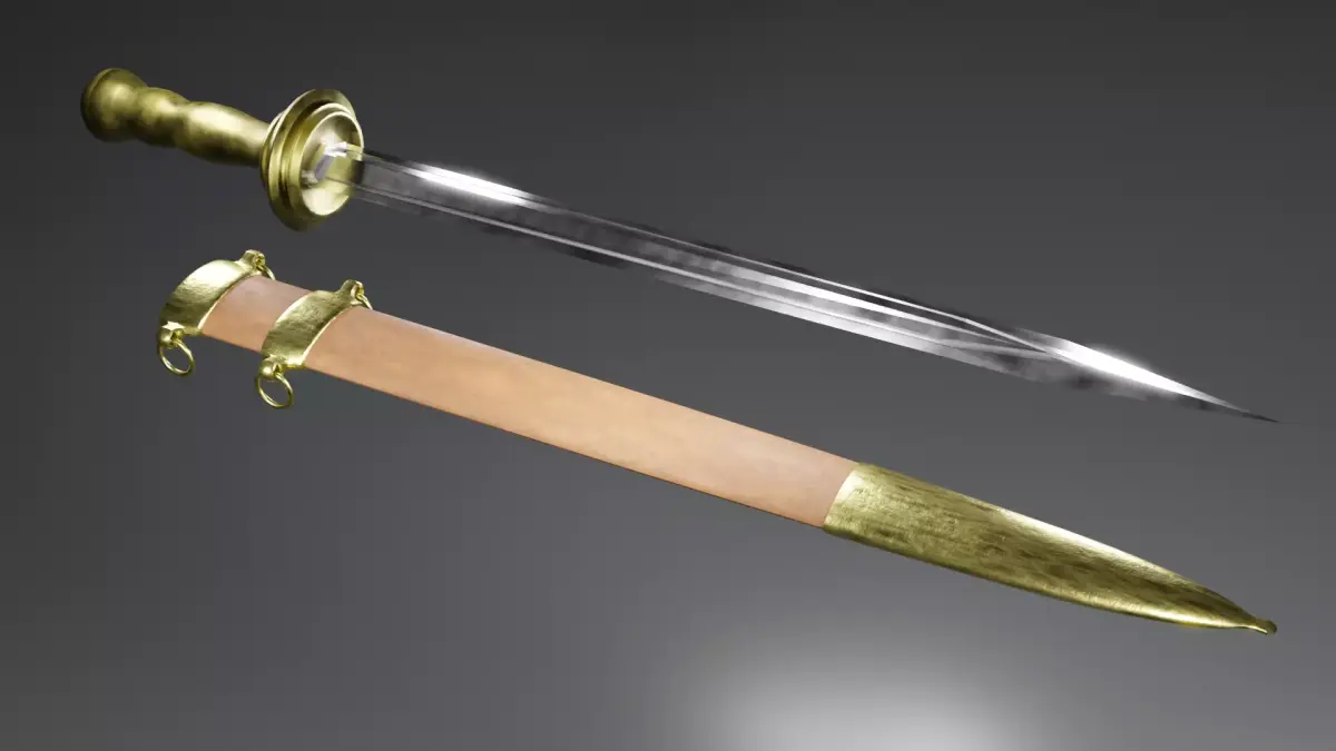 Gladius sword with gold handle 3D model