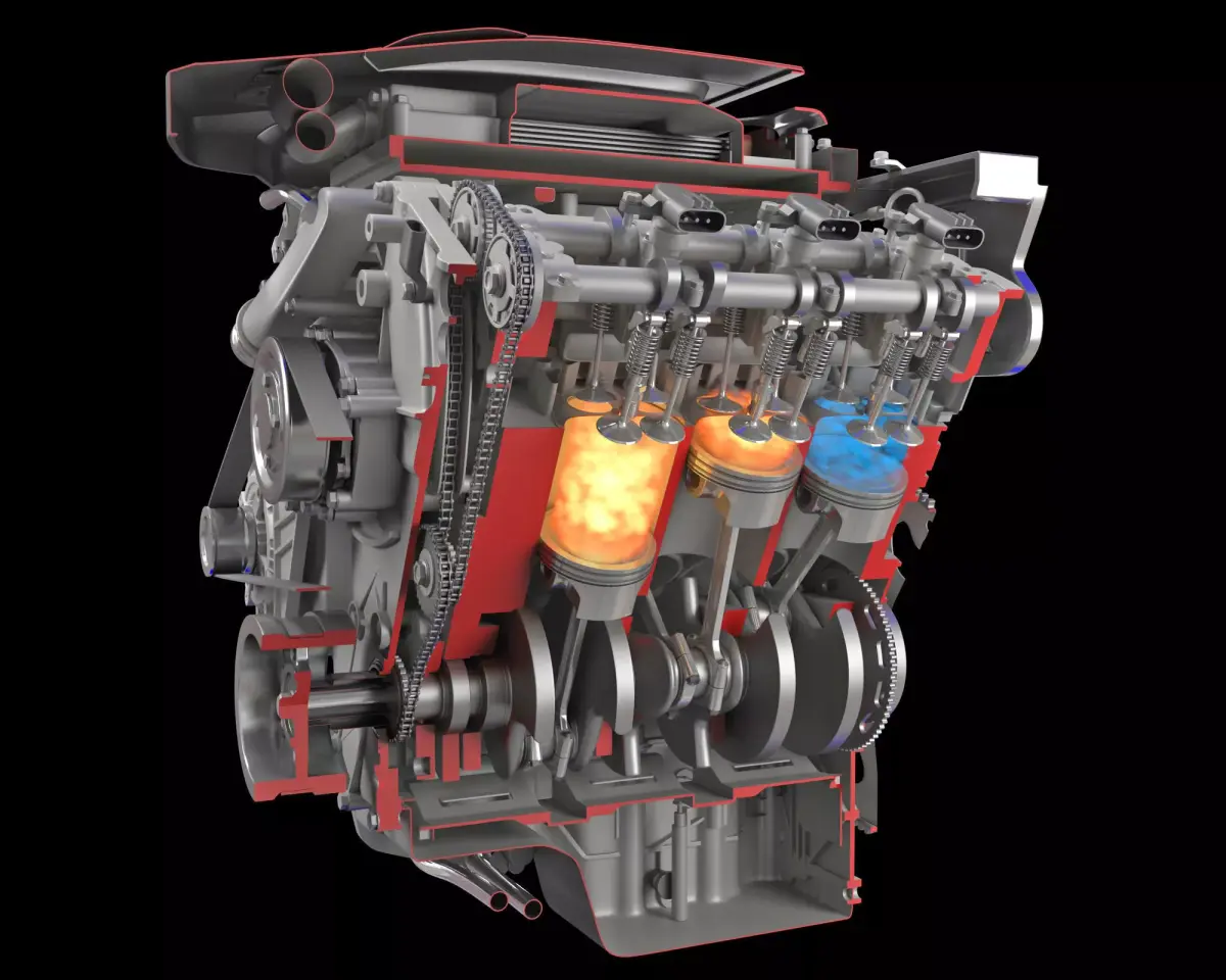 Animation Sectioned V6 Engine Ignition 3D model