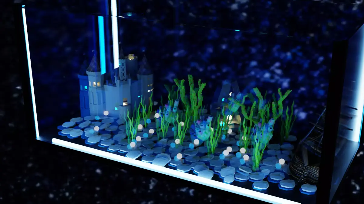 aquarium fish tank with castle in it Low-poly 3D model