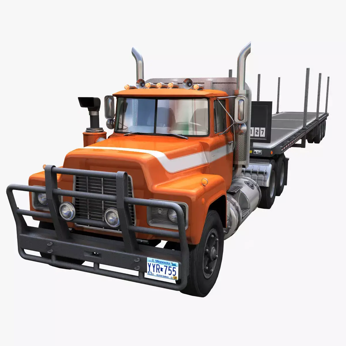 80s truck flatbed trailer Low-poly 3D model