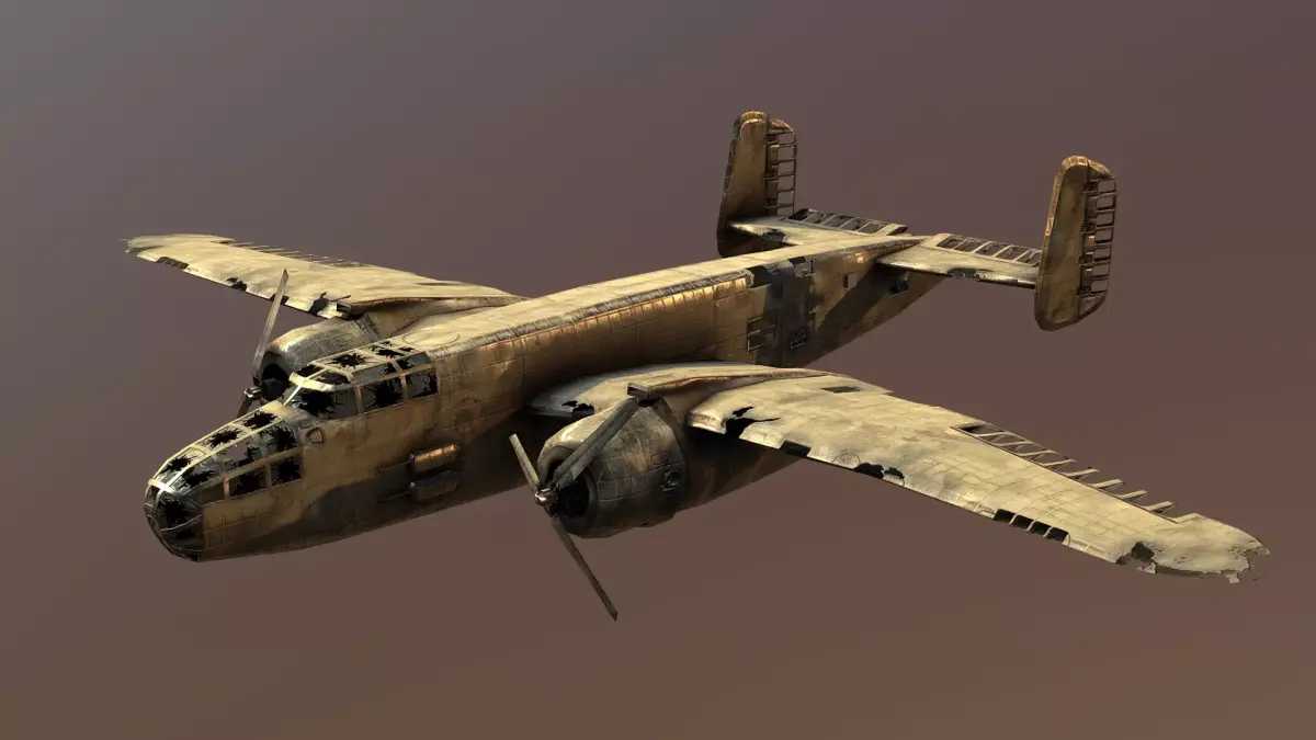 Destroyed Military Bomber Aircraft Low Poly 3D Model Low-poly 3D model