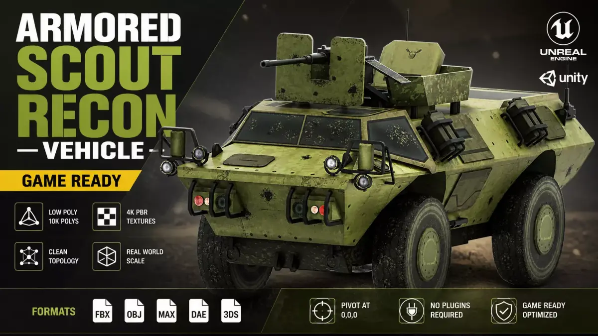 Armored Scout Recon Vehicle Military Army Game Ready Low-poly 3D model