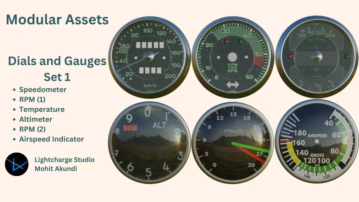 Dials and Gauges Set 1 Low-poly 3D model
