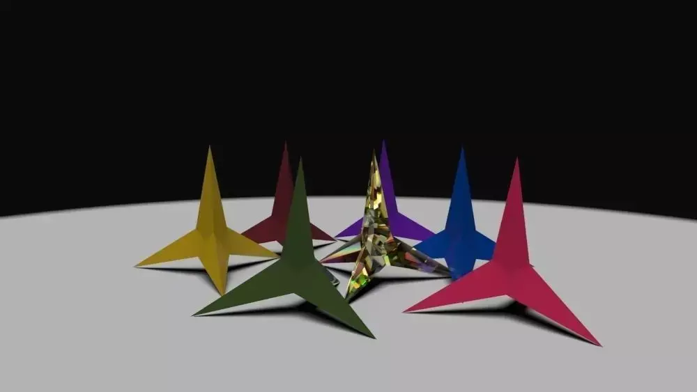 Caltrop group of colorful origami towers Free 3D model