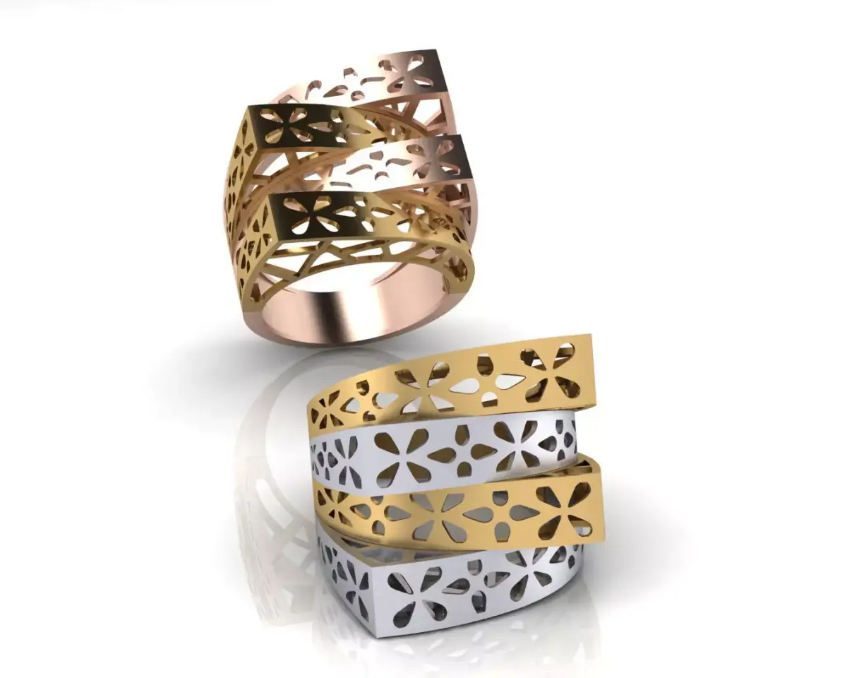 3 part bypass gold ring 3D print model