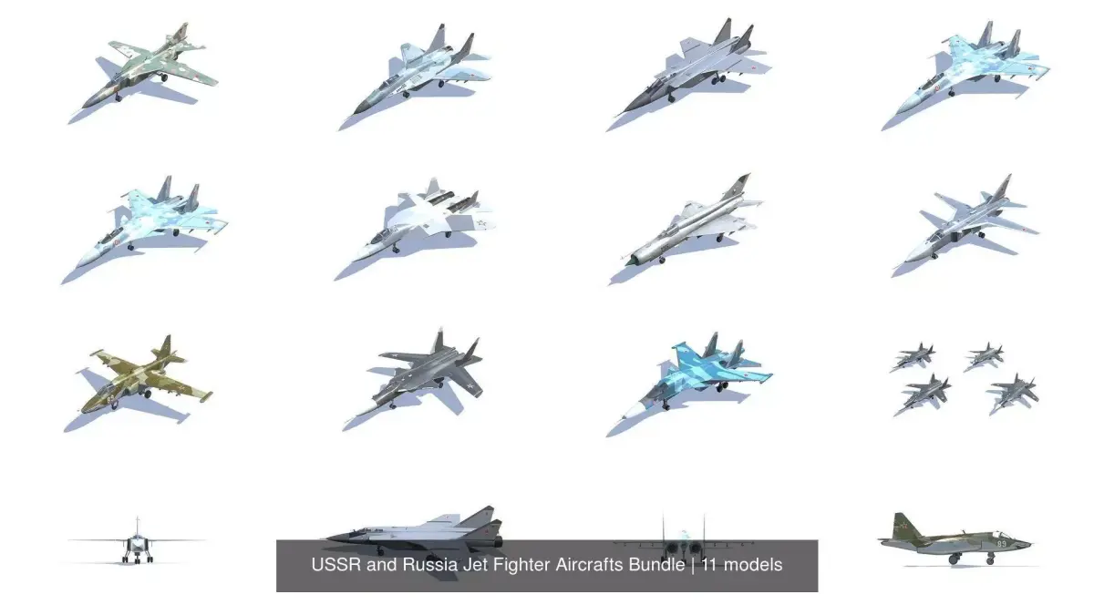 USSR and Russia Jet Fighter Aircrafts Bundle 3D Model Collection