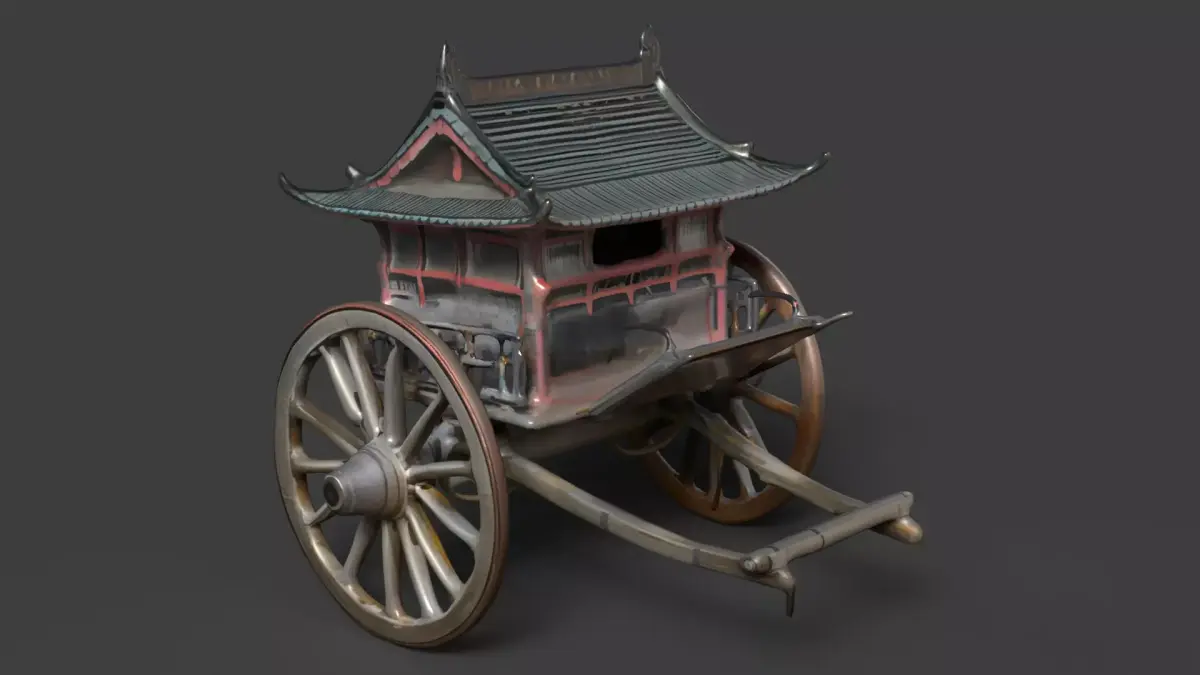 Chinese ancient wooden  carriage   Low-poly 3D model get