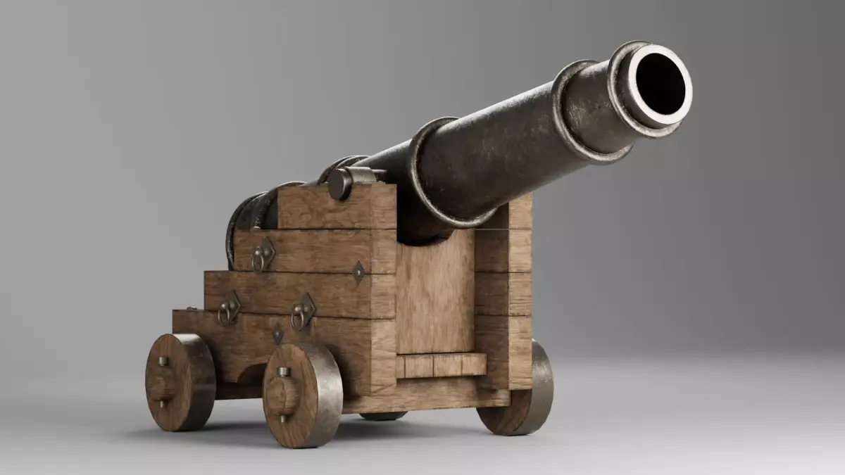 Medieval pirate cannon Low-poly 3D model