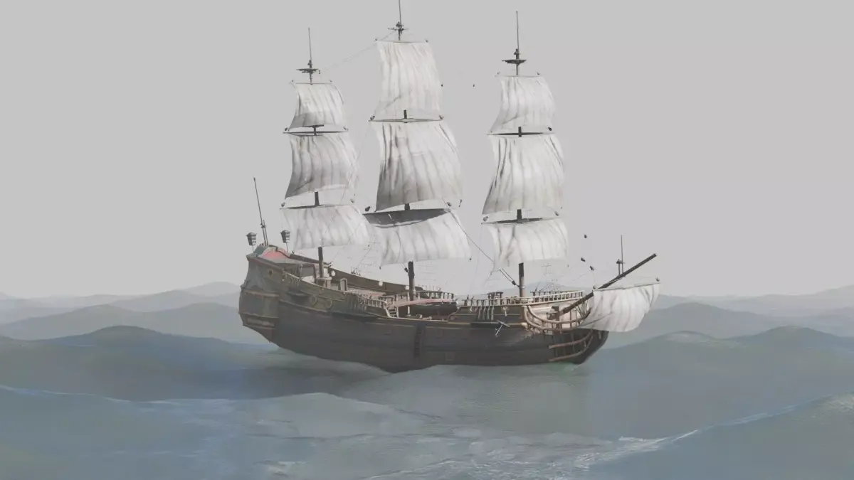 Pirate Ship In The Middle Of The Ocean 3D model