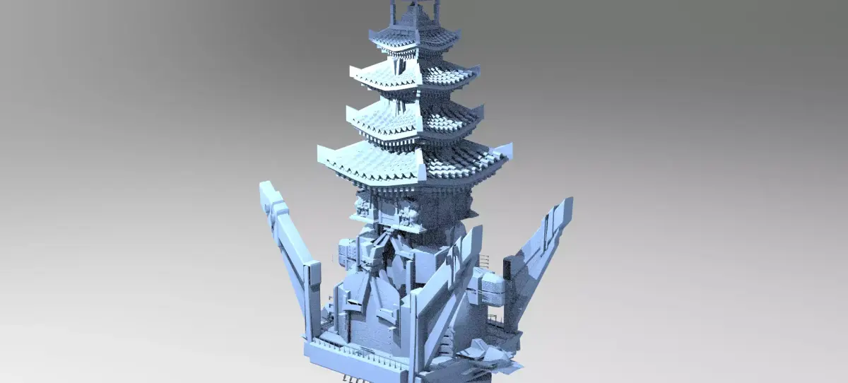 cyberpunk AsianTower Castle 2  3D model
