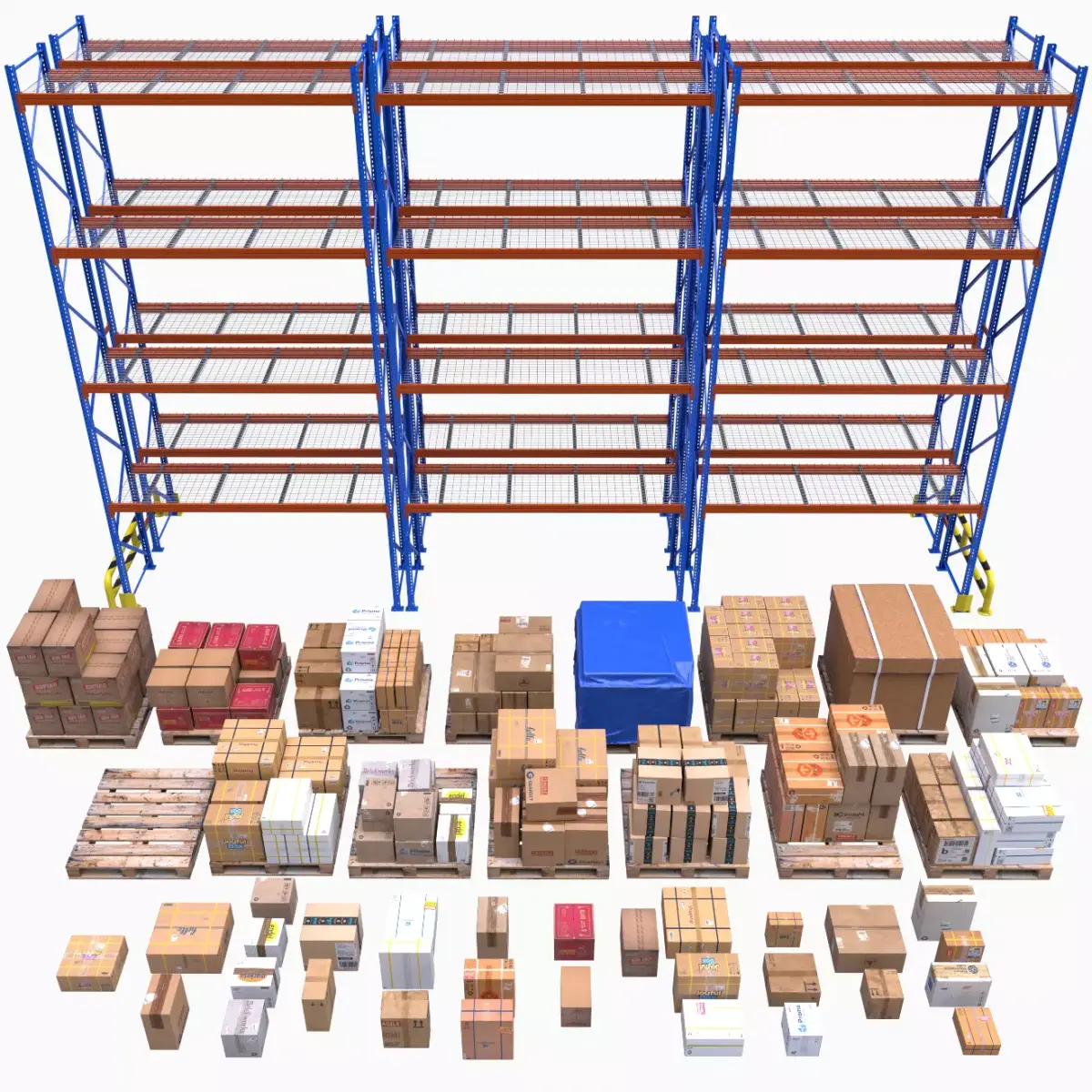 Warehouse Shelf with Pallets and Boxes Low-poly 3D model