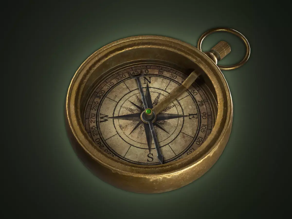 Game Ready Aged Antique Brass Compass -  Low-poly 3D model