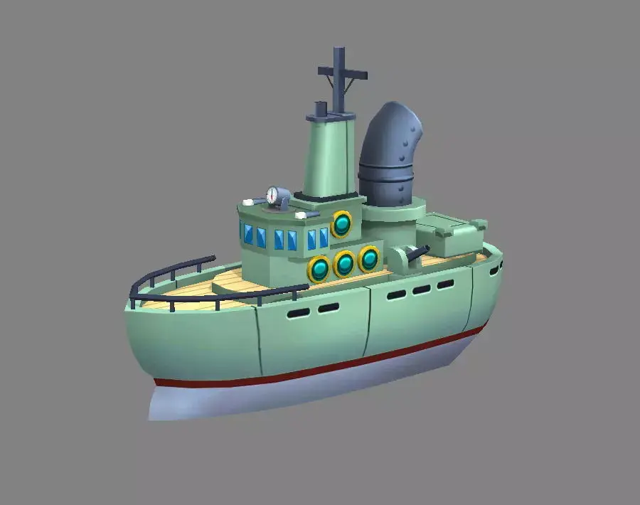 Cartoon warship Low-poly 3D model