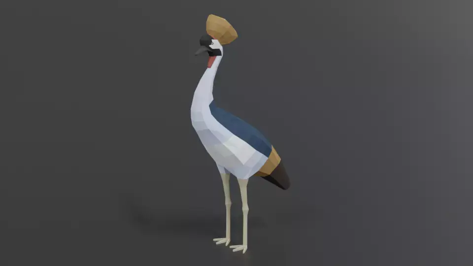 Low Poly Cartoon Grey Crowned Crane Low-poly 3D model