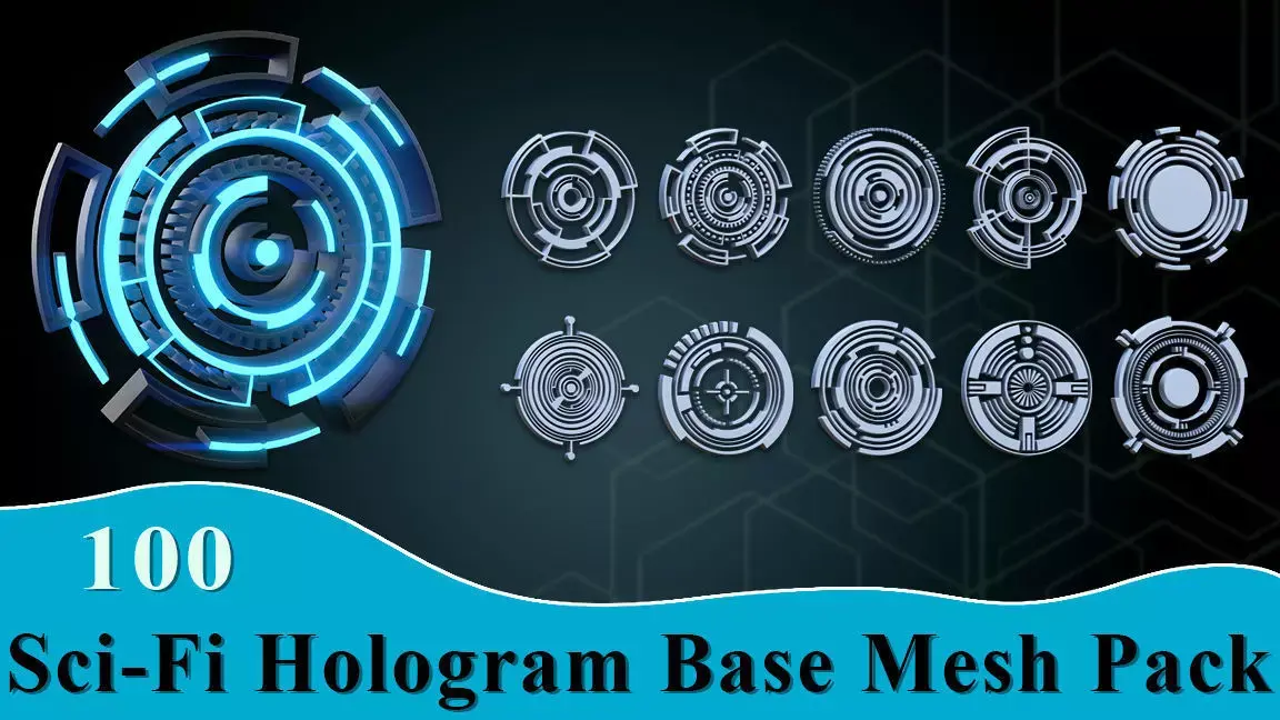 100 Sci-fi Hologram Base Mesh Pack Low-poly 3D model