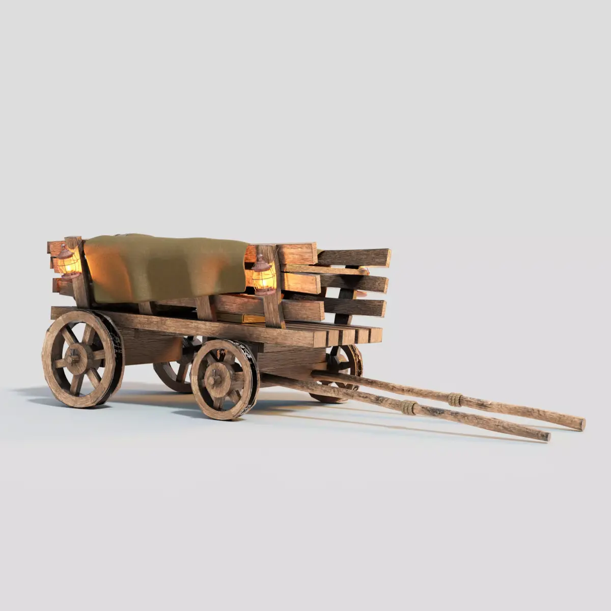 Medieval Wooden Wagon Low-poly 3D model