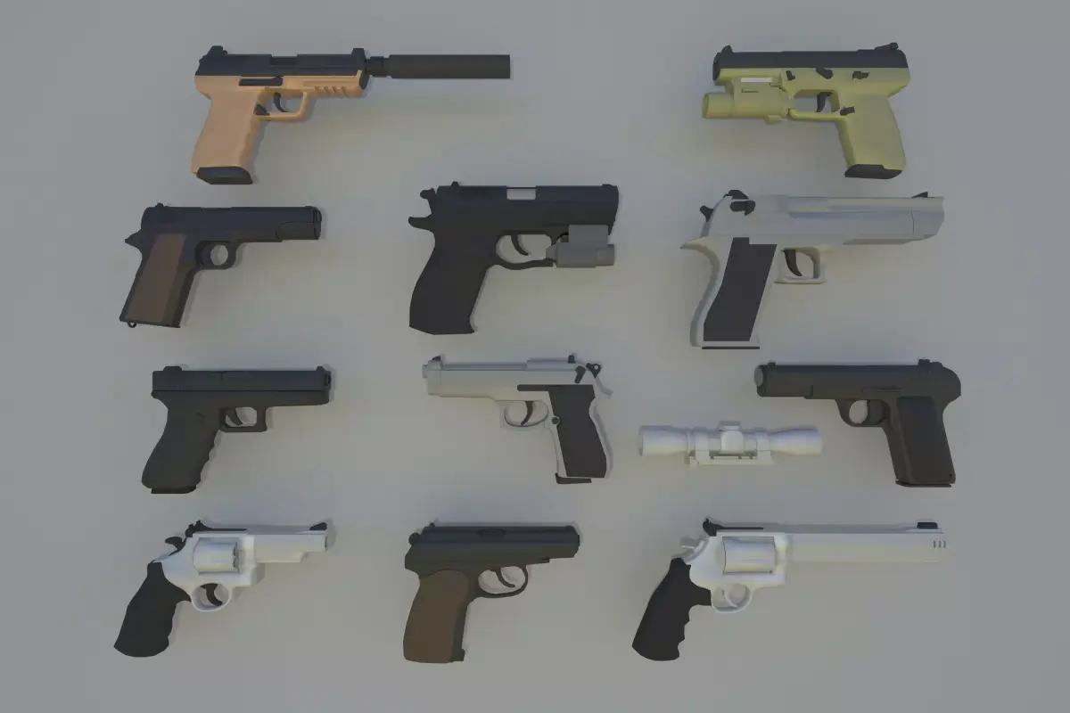 Simple Pistols Low-Poly Low-poly 3D model