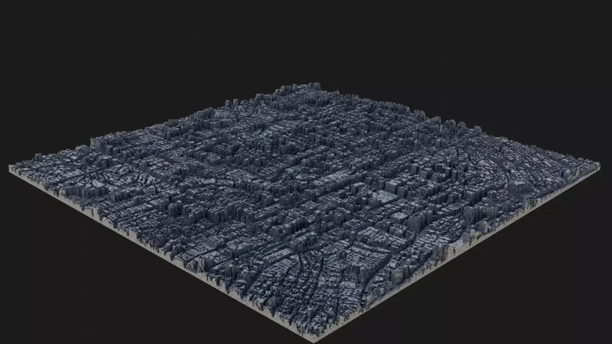 Sci-fi city from heightmap generator Blender Geometry Nodes 3D model