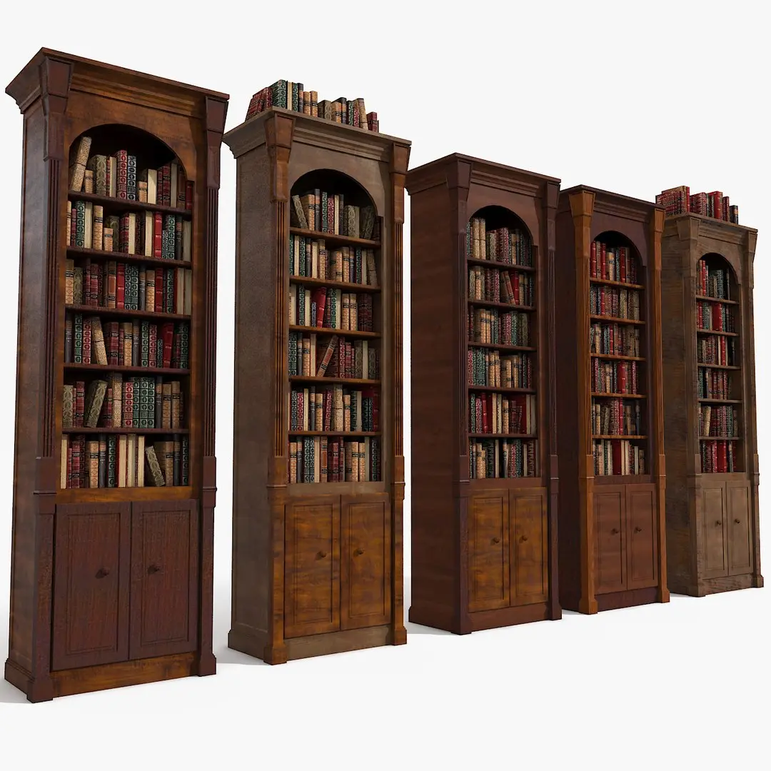 Luxurious Thin Wood Bookcase Set 3D model