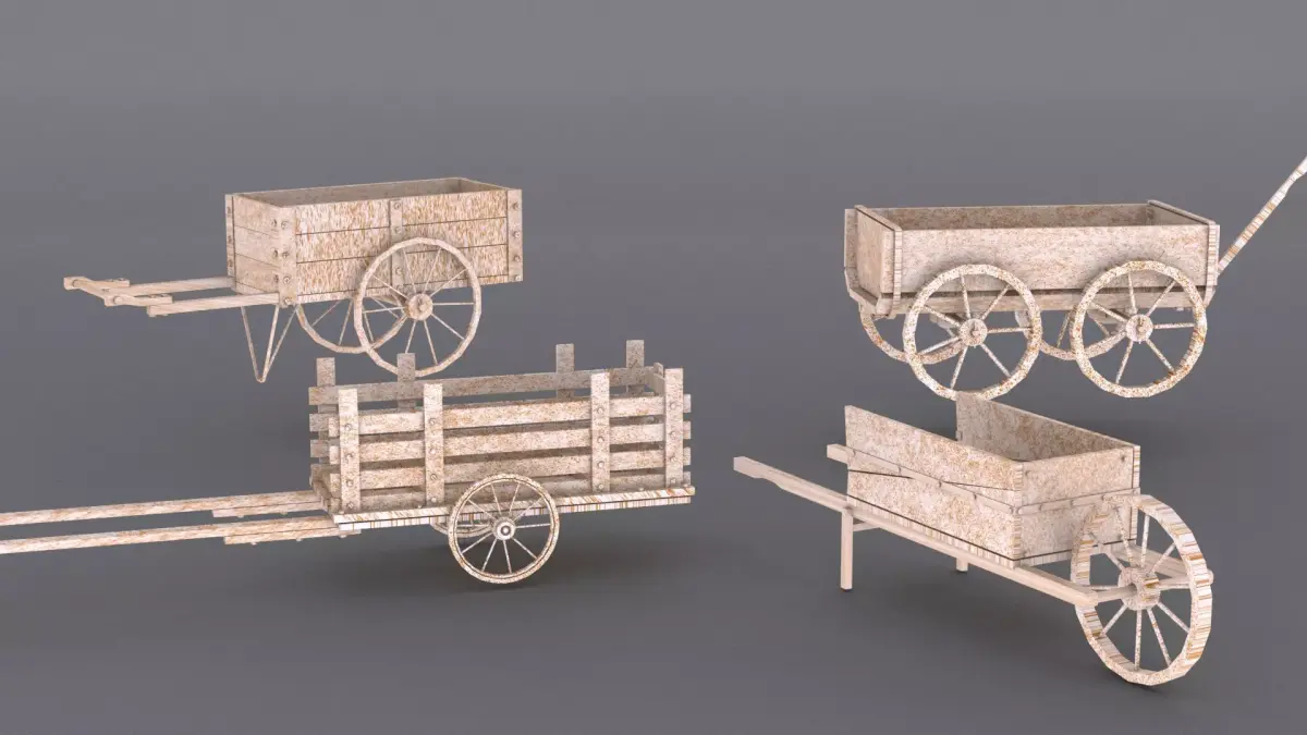 Wooden Cart Old Collection  Low-poly 3D model