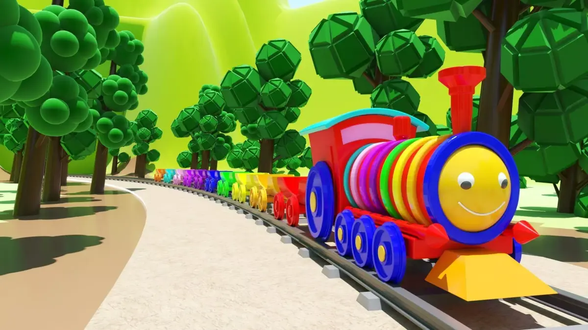 3D Cartoon forest and Animated  train models with numbers Low-poly 3D model