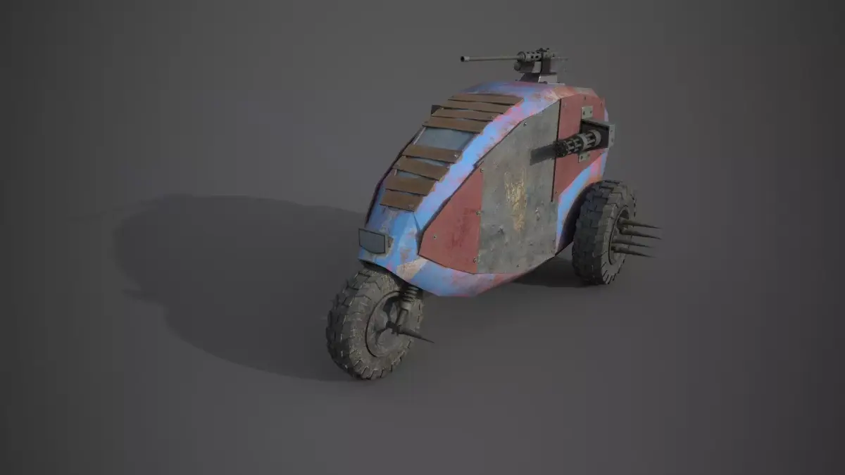 Post apocalyptic electric monster tricycle Low-poly 3D model