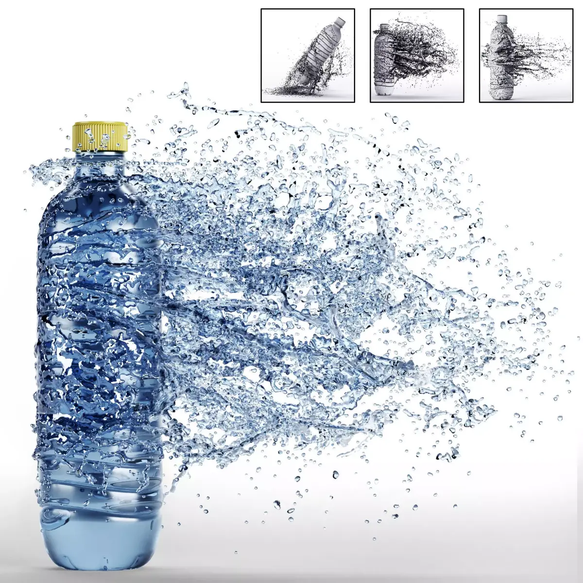 Three Bottle splashes 3D model