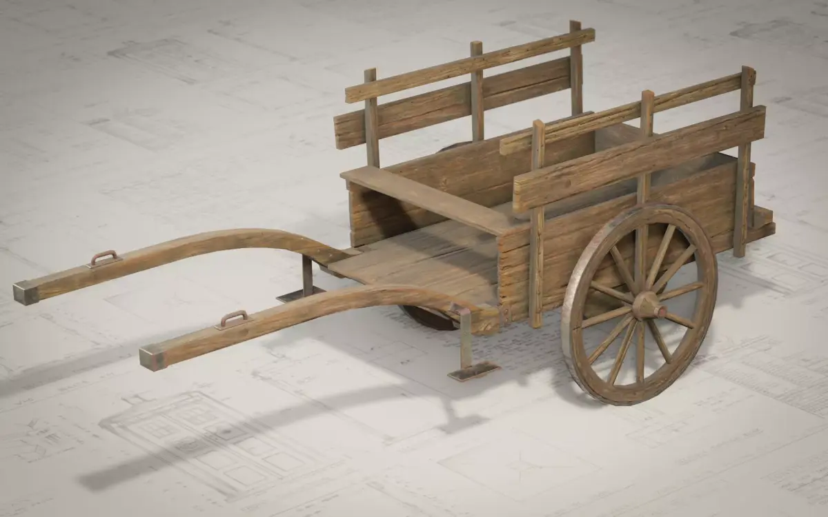 Medieval Wooden Cart Low-poly 3D model purchase