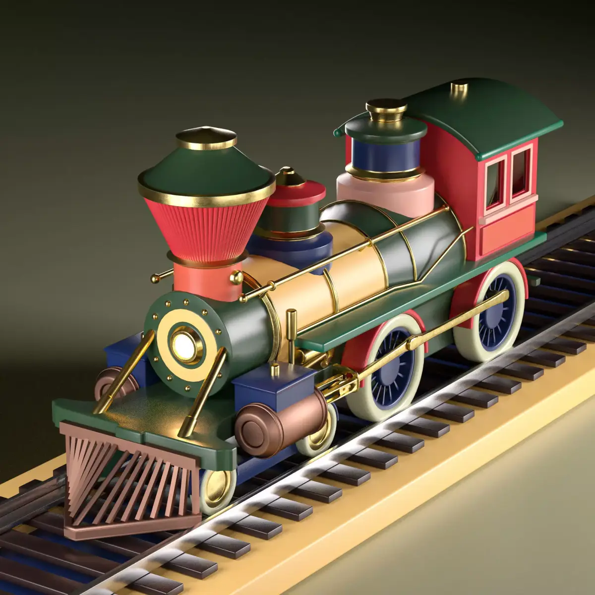 Vintage Steam Train Locomotive  Colorful ToyLike  3D model