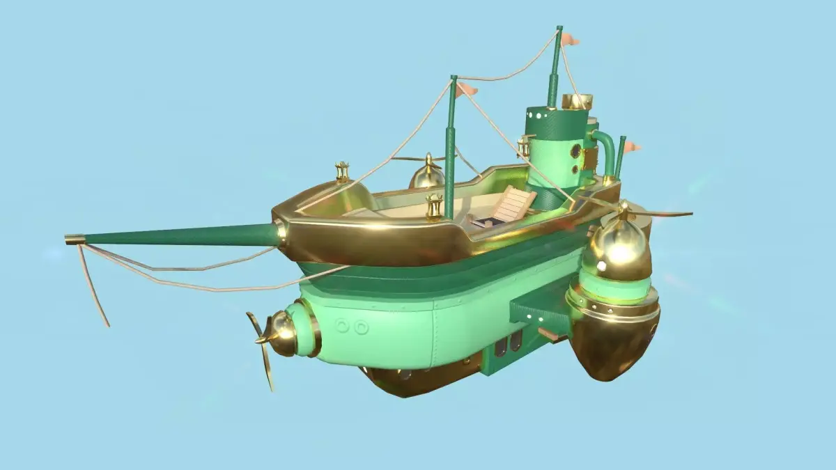 Cartoon Airship 04 - Green Gold - Low Poly Ship Low-poly 3D model