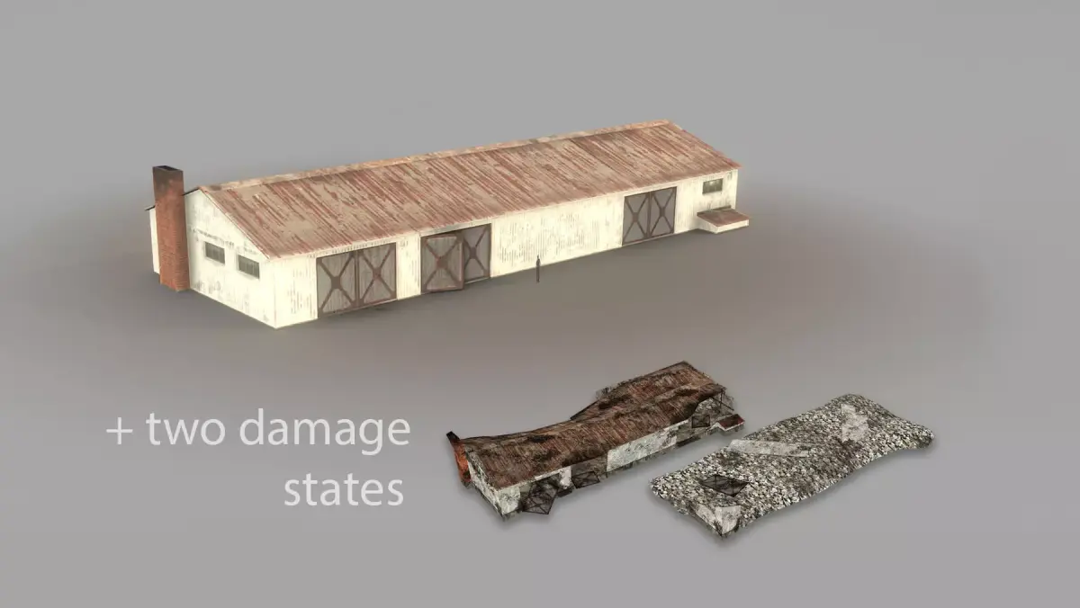 Old Garage 01 white with damage DMG Low-poly 3D model