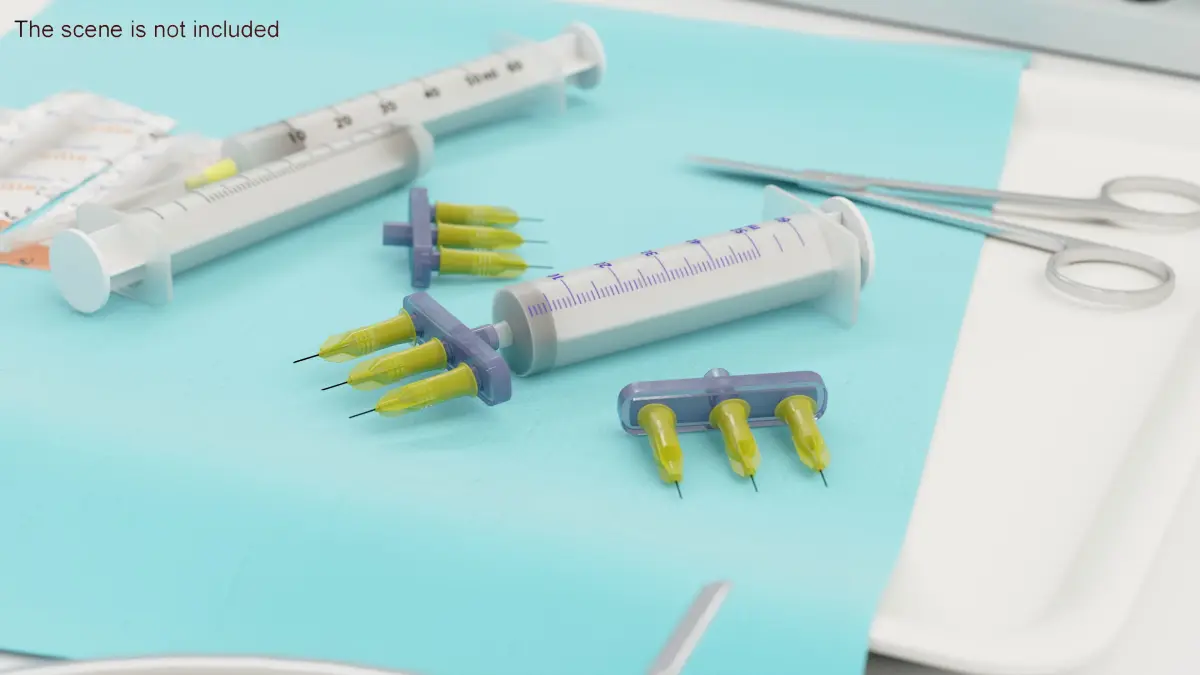 Multi Injector 3 Needles Straight Yellow 3D model