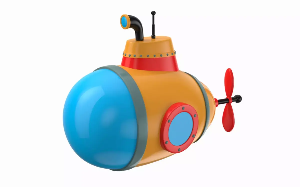 Cartoon Style Submarine Yellow 3D model