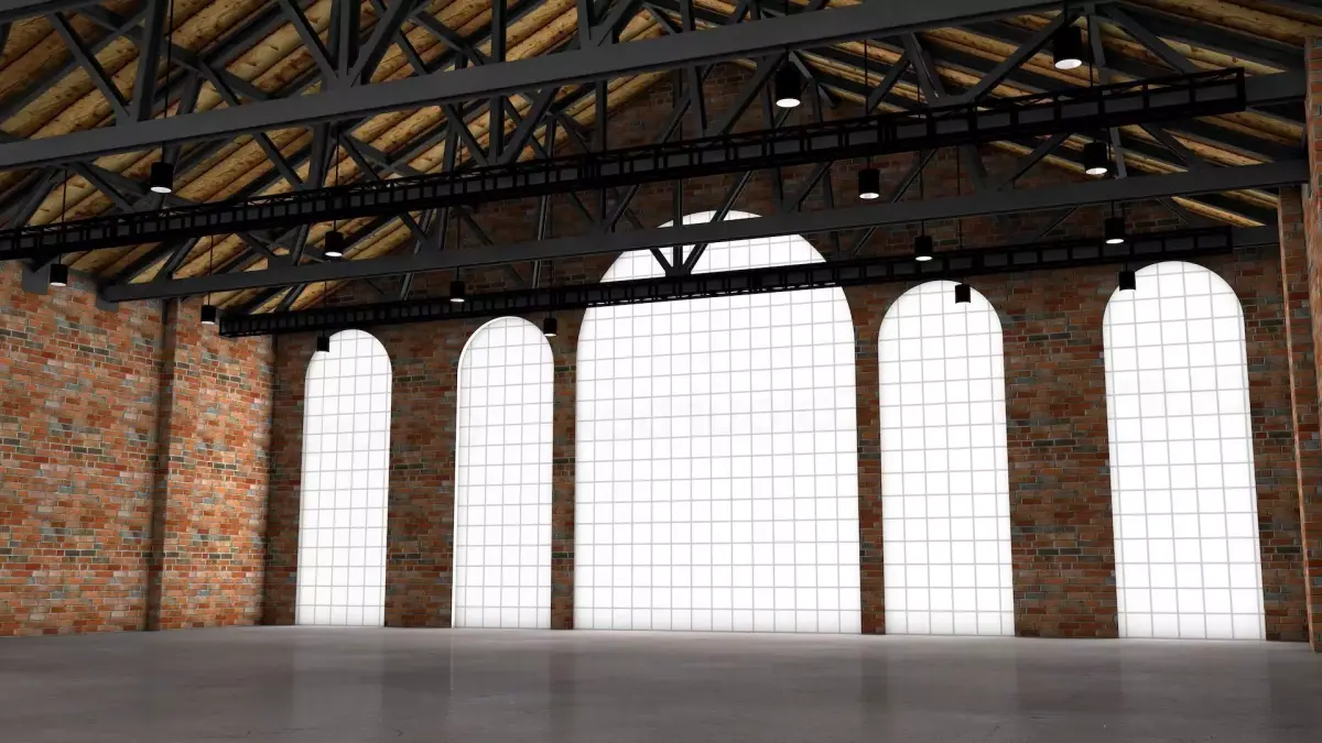 Warehouse 1 room with brick walls and windows 3D model