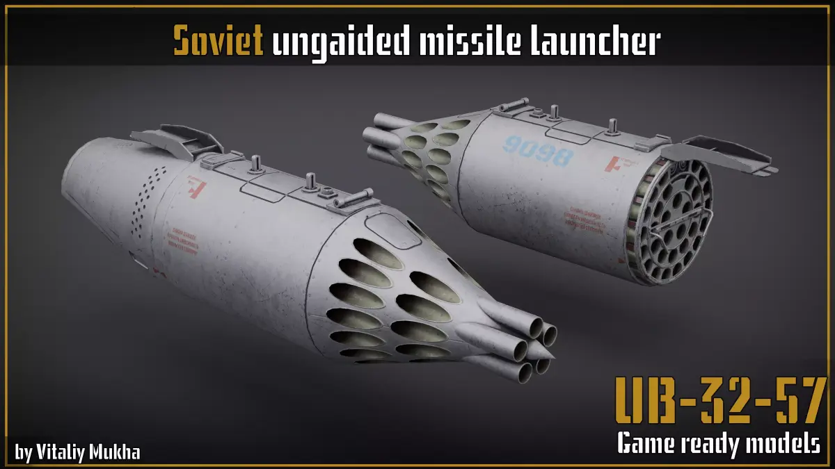 UB-32A launcher unguided missile rockets  gameready models Low-poly 3D model