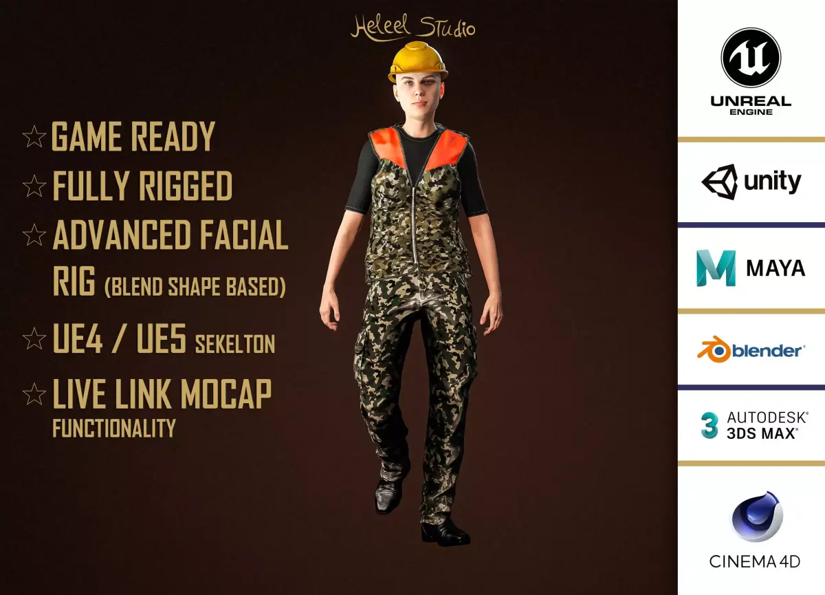 High Quality Female Army Worker Low-poly 3D model