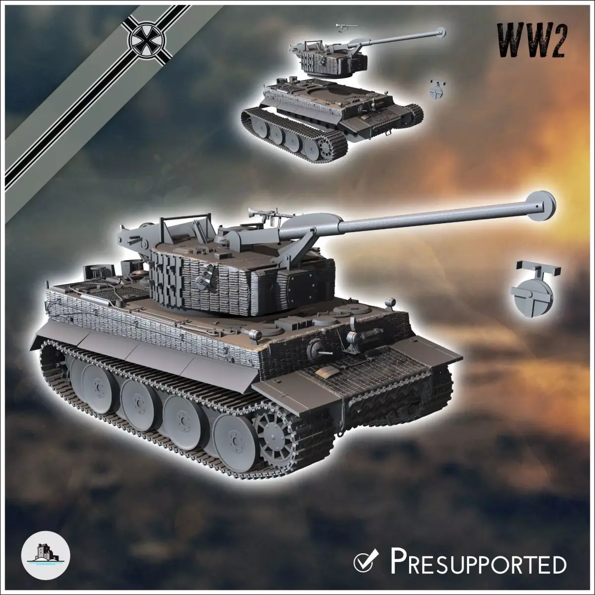 Panzer VI Tiger Ausf E Bergetiger heavy engineering tank - minia 3D print model