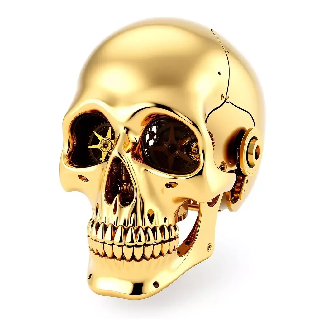 Golden Steampunk Mechanical Skull Low-poly 3D model