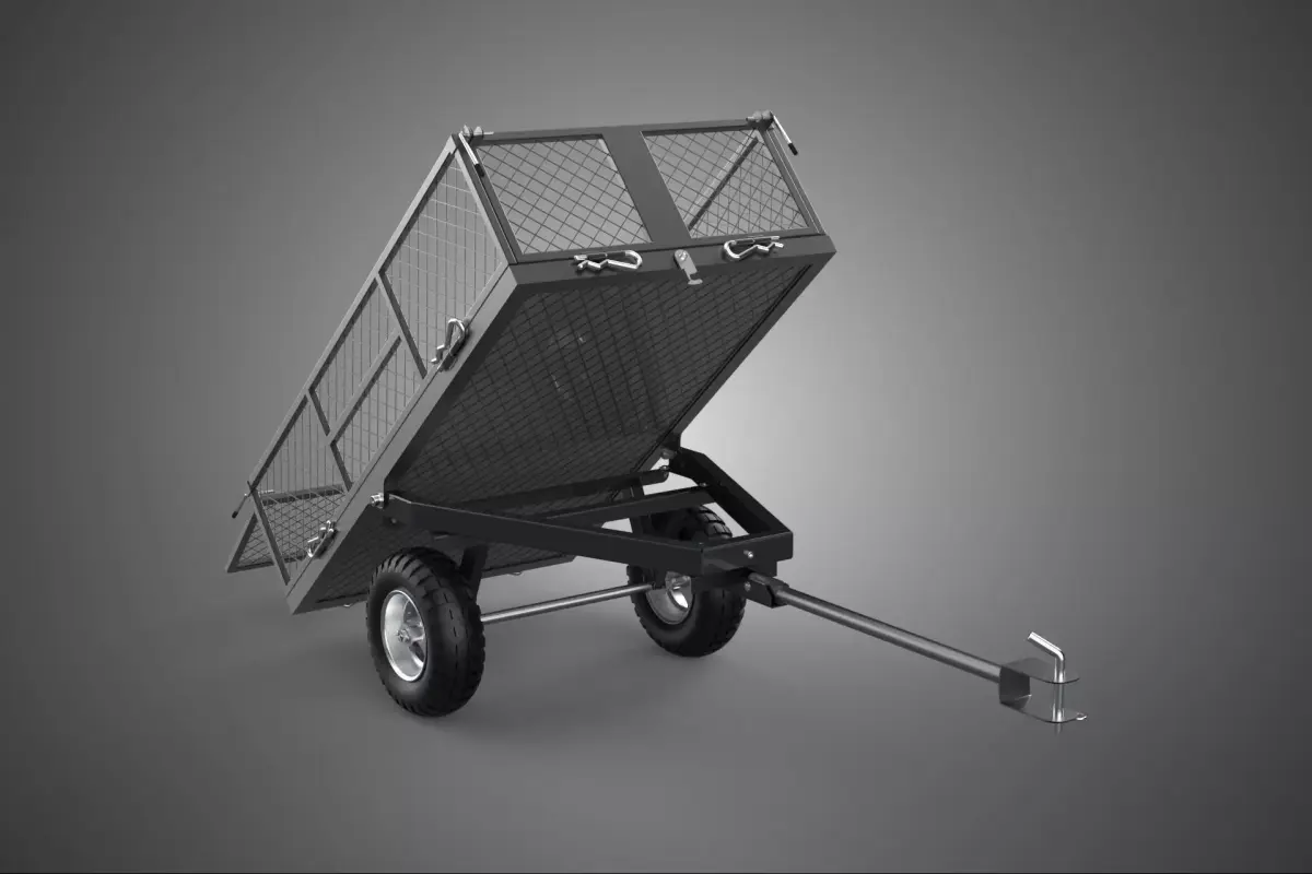 TIPPING TRAILER CARGO CART WAGON METAL GRID BED GARDEN UTILITY 2 3D model