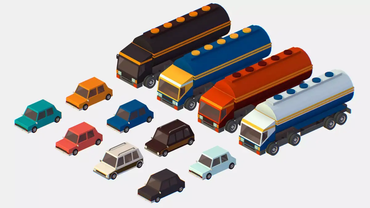 Isometric style commercial vehicle tank 3d model Low-poly 3D model