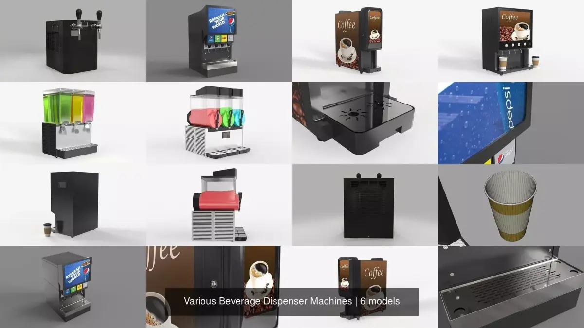 Various Beverage Dispenser Machines 3D Model Pack