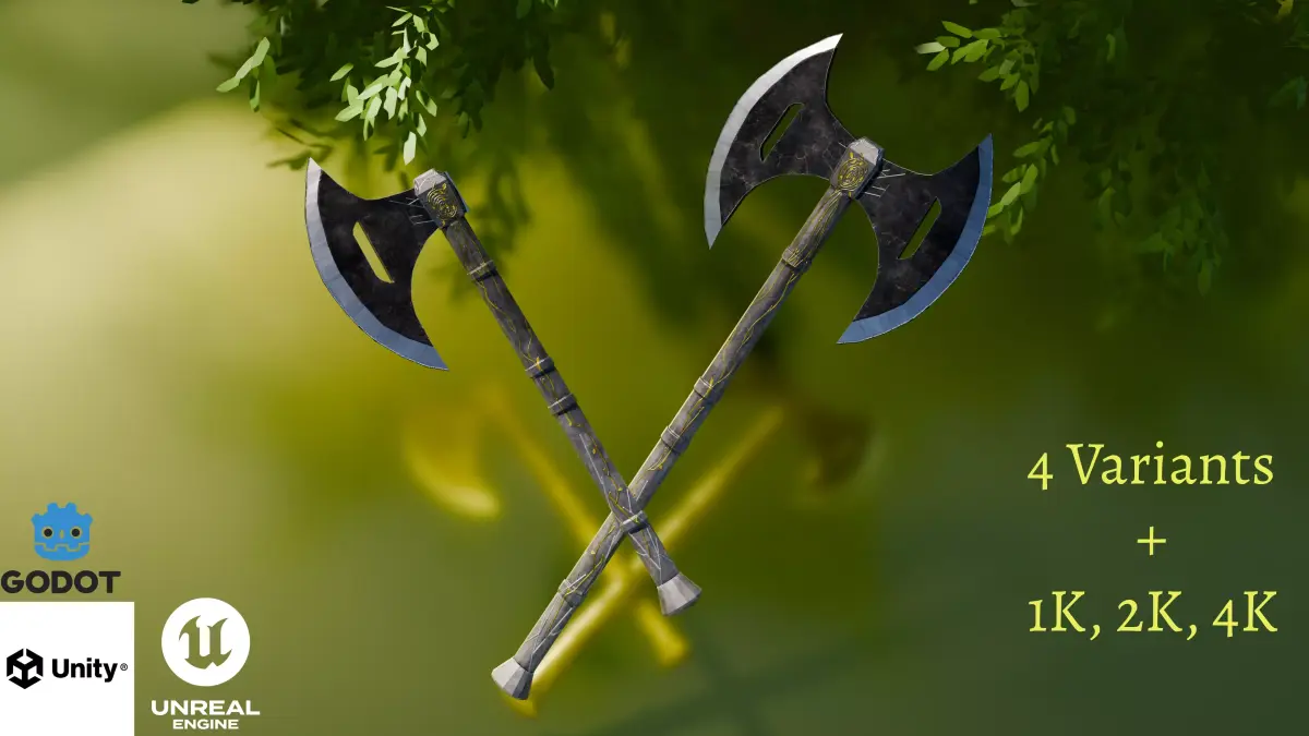 Golden Battle Axes Low-poly 3D model