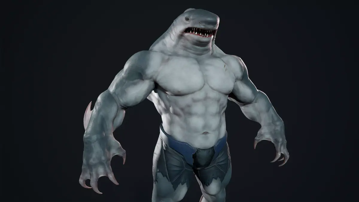 Sharkman creature with long arms and legs Low-poly 3D model