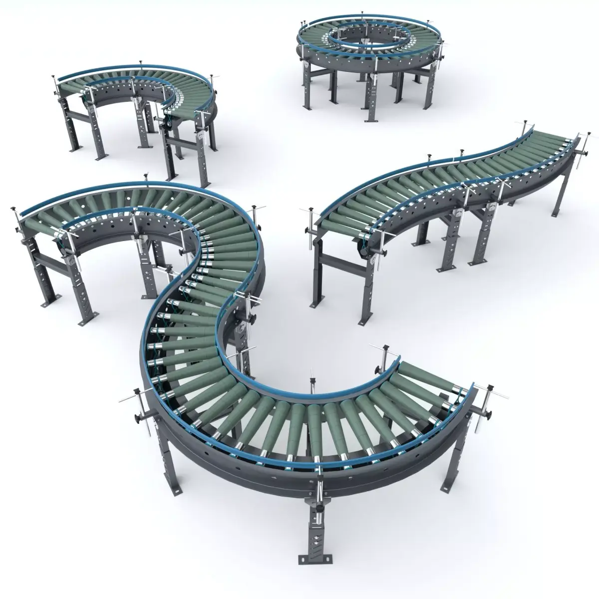 Curved Roller Conveyor Adjustable  and Rigged 3D model