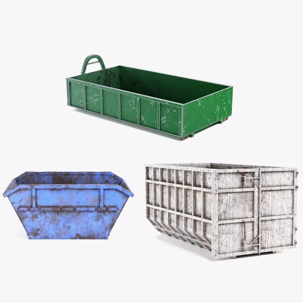 3 Industrial Skips Collection - Used Container Variants 3D Model Pack