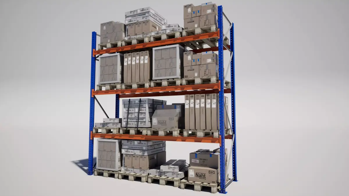 Industrial Warehouse Cardboard Box Pallet Shelf Low-poly 3D model