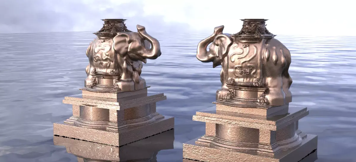 Elephant ancient statue pillars mirrored together 3D model