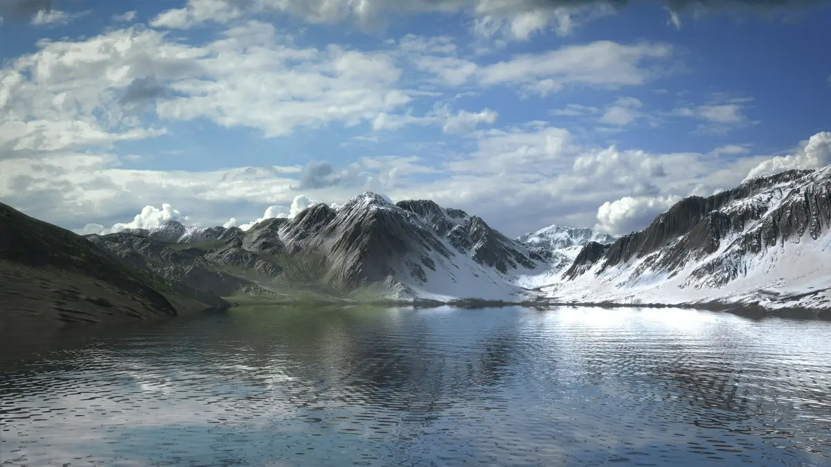Mountain Lake with Summer and Winter Textures 3D model