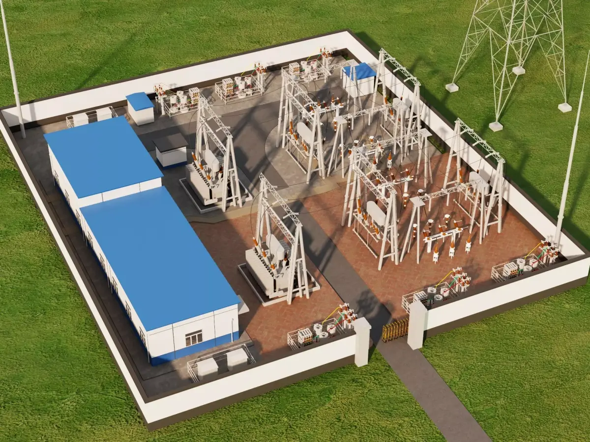 Modern Electrical Substation Transformers High Voltage 3D Model Low-poly 3D model