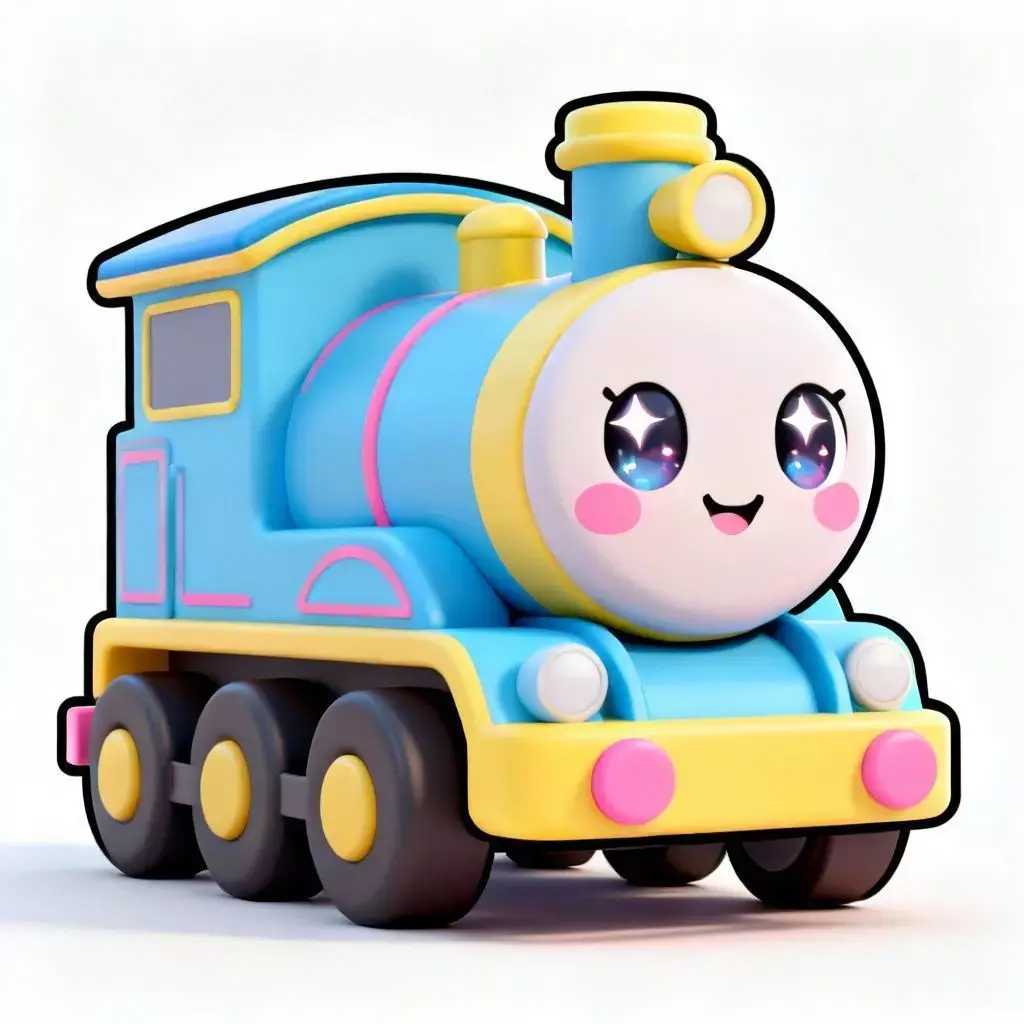 Happy Chibi Train Engine 3D Model Cute Anime Locomotive Low-poly 3D model